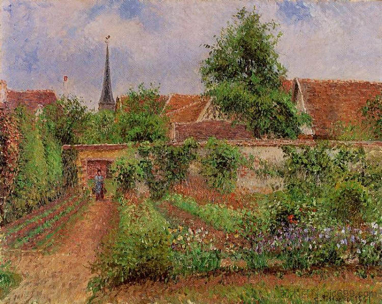 菜园在埃拉格尼， 阴沉的天空， 早晨 Vegetable Garden in Eragny, Overcast Sky, Morning (1901)，卡米耶·毕沙罗