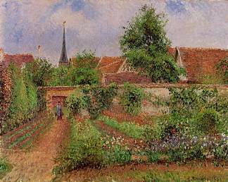 菜园在埃拉格尼， 阴沉的天空， 早晨 Vegetable Garden in Eragny, Overcast Sky, Morning (1901)，卡米耶·毕沙罗