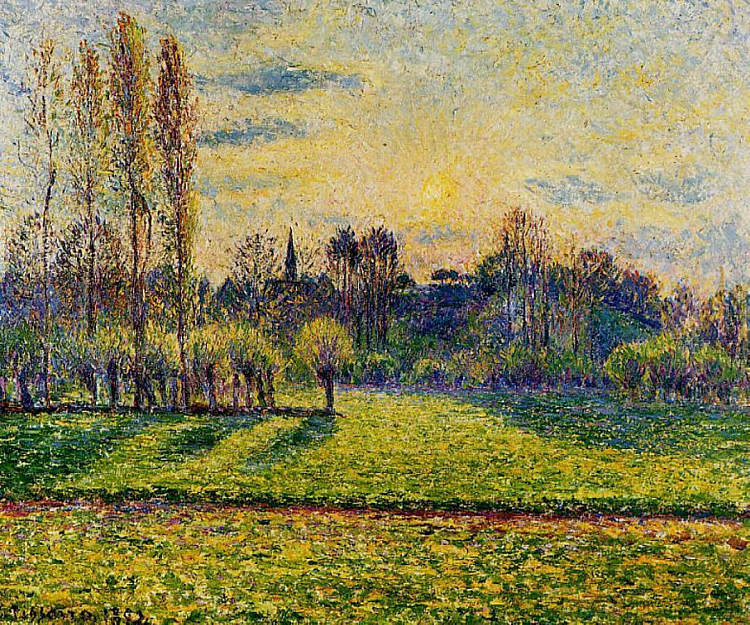 巴津库尔的景色，日落 View of Bazincourt, Sunset (1892)，卡米耶·毕沙罗