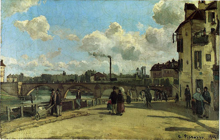 蓬图瓦兹景观：波特伊斯码头 View of Pontoise: Quai au Pothuis (1868)，卡米耶·毕沙罗