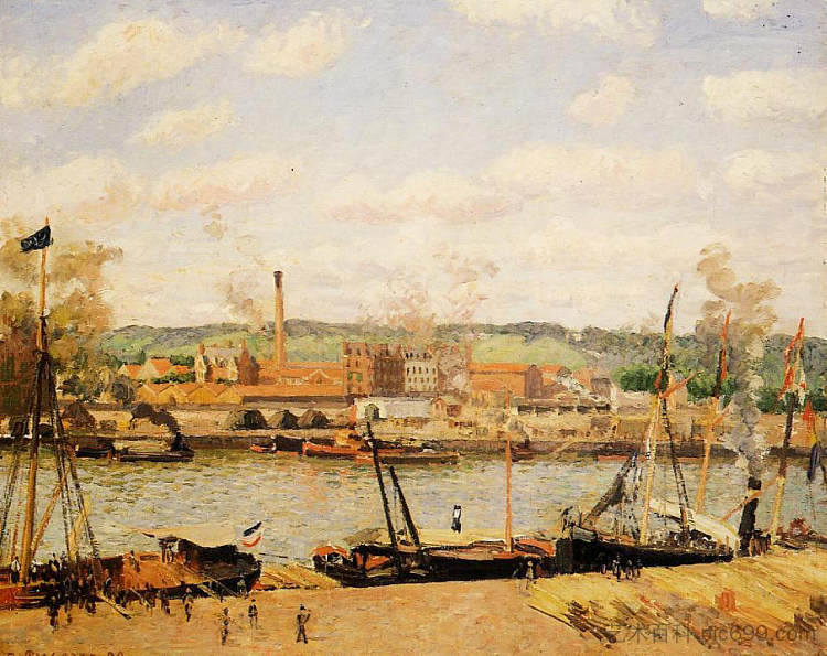 鲁昂附近奥塞尔棉纺厂的景色 View of the Cotton Mill at Oissel, near Rouen (1898)，卡米耶·毕沙罗