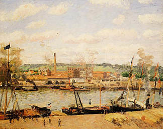 鲁昂附近奥塞尔棉纺厂的景色 View of the Cotton Mill at Oissel, near Rouen (1898)，卡米耶·毕沙罗