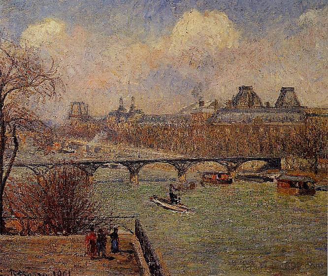 从新桥的凸起露台上眺望塞纳河 View of the Seine from the Raised Terrace of the Pont Neuf (1901)，卡米耶·毕沙罗