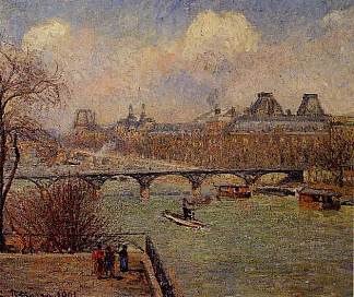 从新桥的凸起露台上眺望塞纳河 View of the Seine from the Raised Terrace of the Pont Neuf (1901)，卡米耶·毕沙罗