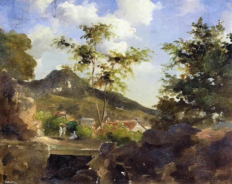 安的列斯群岛圣托马斯山脚下的村庄 Village at the Foot of a Hill in Saint Thomas, Antilles (c.1854 - c.1855)，卡米耶·毕沙罗