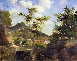 安的列斯群岛圣托马斯山脚下的村庄 Village at the Foot of a Hill in Saint Thomas, Antilles (c.1854 – c.1855)，卡米耶·毕沙罗