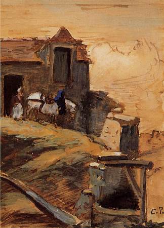 农场里的白马 White Horse on a Farm (c.1874)，卡米耶·毕沙罗