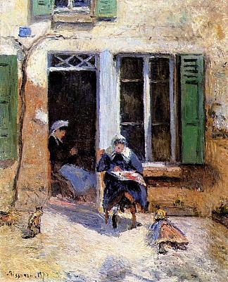 妇女和儿童做针线活 Woman and Child Doing Needlework (1877)，卡米耶·毕沙罗