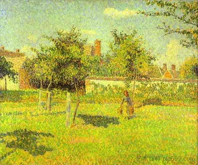 果园里的女人,田野里的春日阳光,埃拉格尼 Woman in an Orchard, Spring Sunshine in a Field, Eragny (1887),卡米耶·毕沙罗