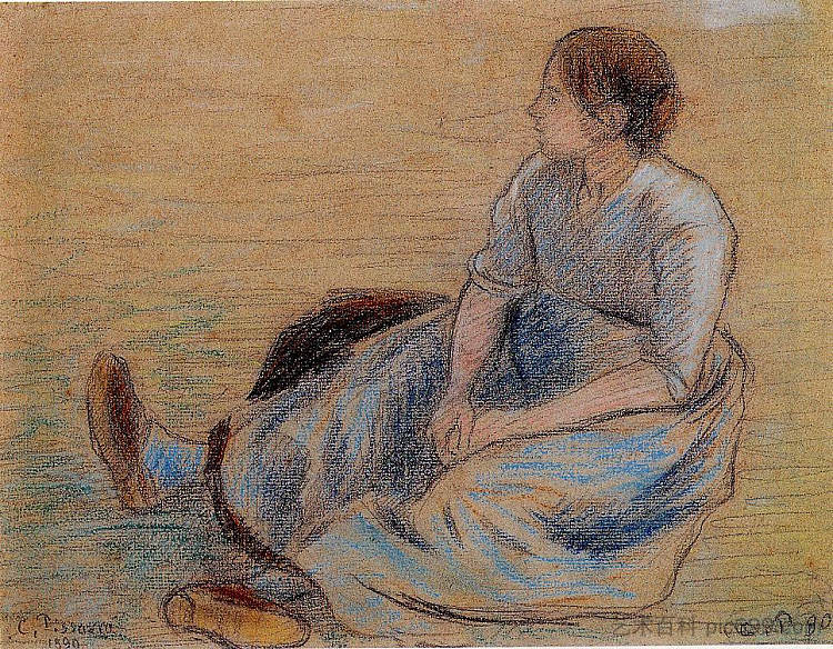 坐在地板上的女人 Woman Sitting on the Floor (1890),卡米耶·毕沙罗