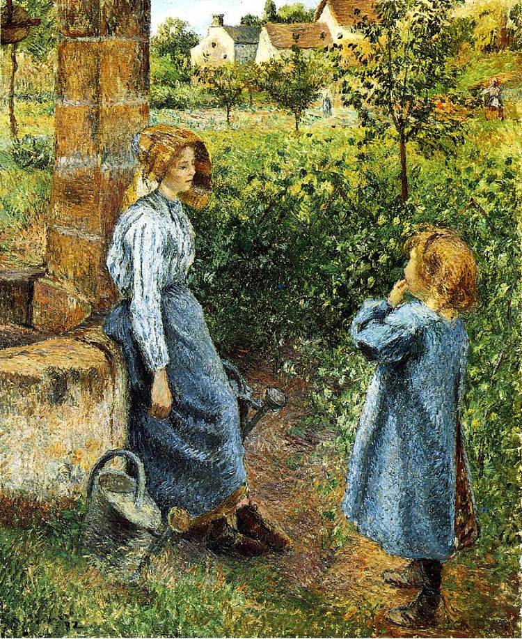 井边的年轻妇女和儿童 Young Woman and Child at the Well (1882),卡米耶·毕沙罗