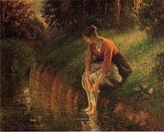 年轻女子洗脚（也称为足浴） Young Woman Bathing Her Feet (also known as The Foot Bath) (1895)，卡米耶·毕沙罗