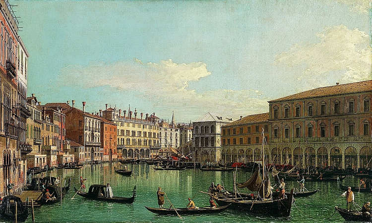 威尼斯大运河，向南望向里亚托桥 The Grand Canal, Venice, Looking South toward the Rialto Bridge，加纳莱托