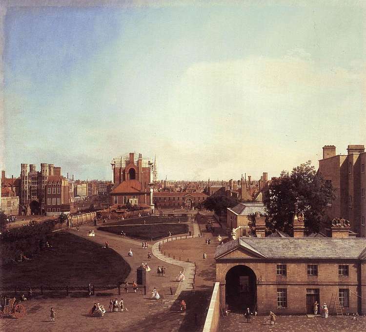 伦敦：白厅和里士满宫的枢密花园 London: Whitehall and the Privy Garden from Richmond House (1747; London,United Kingdom  )，加纳莱托