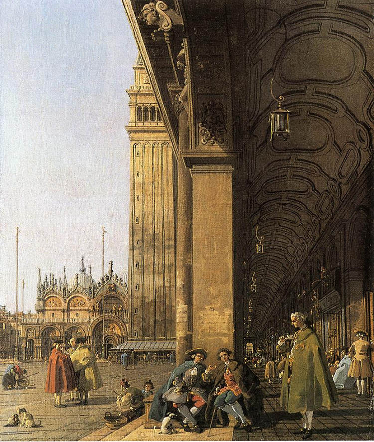圣马可广场,从西南角向东看(圣马可广场和柱廊) Piazza San Marco, Looking East from the Southwest Corner (Piazza San Marco and he Colonnade) (c.1756; Venice,Italy ),加纳莱托