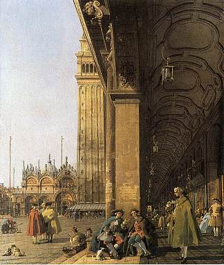 圣马可广场，从西南角向东看（圣马可广场和柱廊） Piazza San Marco, Looking East from the Southwest Corner (Piazza San Marco and he Colonnade) (c.1756; Venice,Italy                     )，加纳莱托