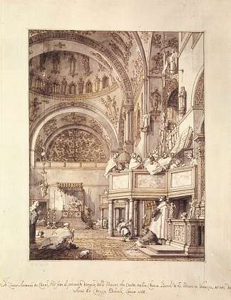 圣马可：十字路口和北横断面，音乐家在唱歌 San Marco: the Crossing and North Transept, with Musicians Singing (1766; Venice,Italy                     )，加纳莱托