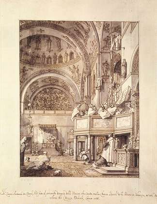 圣马可：十字路口和北横断面，音乐家在唱歌 San Marco: the Crossing and North Transept, with Musicians Singing (1766; Venice,Italy                     )，加纳莱托