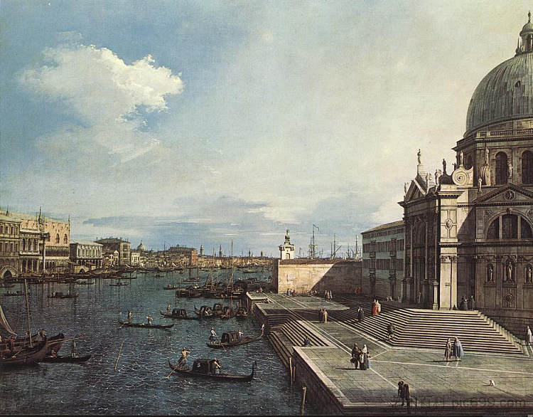 礼炮教堂的大运河 The Grand Canal at the Salute Church (c.1740; Venice,Italy  )，加纳莱托