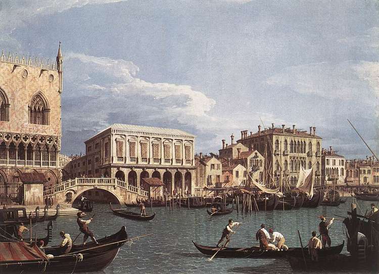 来自圣马可盆地的莫洛和里瓦德利斯基亚沃尼 The Molo and the Riva degli Schiavoni from the St. Mark's Basin (1740; Venice,Italy  )，加纳莱托