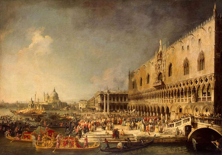 法国驻威尼斯大使的接待 The Reception of the French Ambassador in Venice (c.1745; Venice,Italy  )，加纳莱托