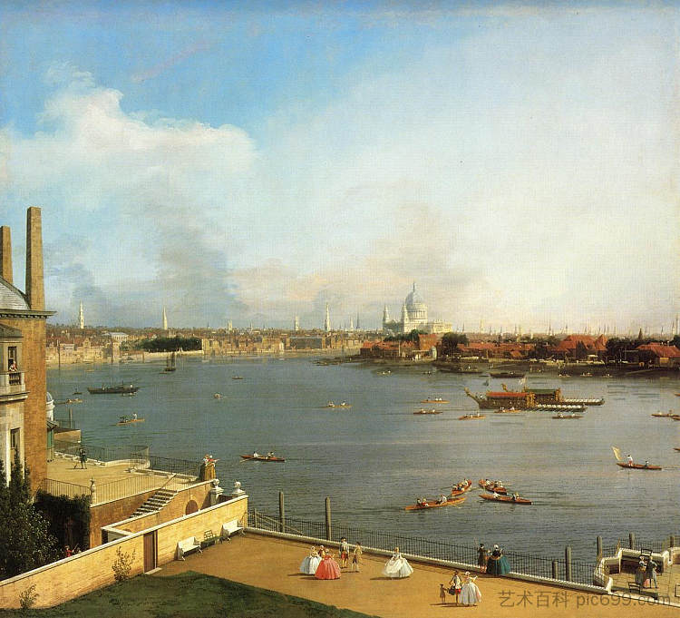 泰晤士河和伦敦金融城从里士满之家 The Thames and the City of London from Richmond House (1746; London,United Kingdom  )，加纳莱托