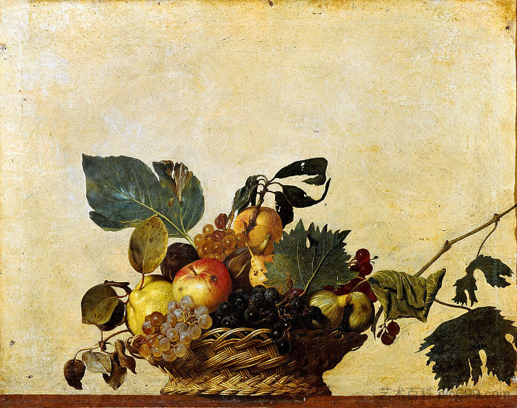 水果篮 Basket of Fruit (c.1596)，卡拉瓦乔