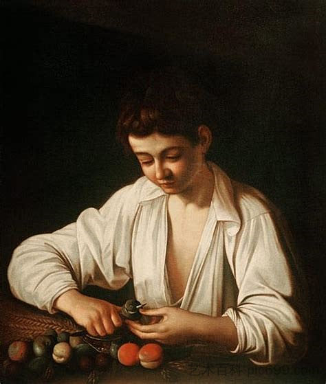 男孩去皮水果 Boy Peeling Fruit (1592 - 1593; Rome,Italy  )，卡拉瓦乔