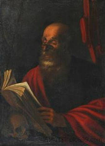 圣杰罗姆阅读 Saint Jerome reading，卡拉瓦乔