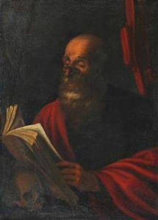 圣杰罗姆阅读 Saint Jerome reading，卡拉瓦乔