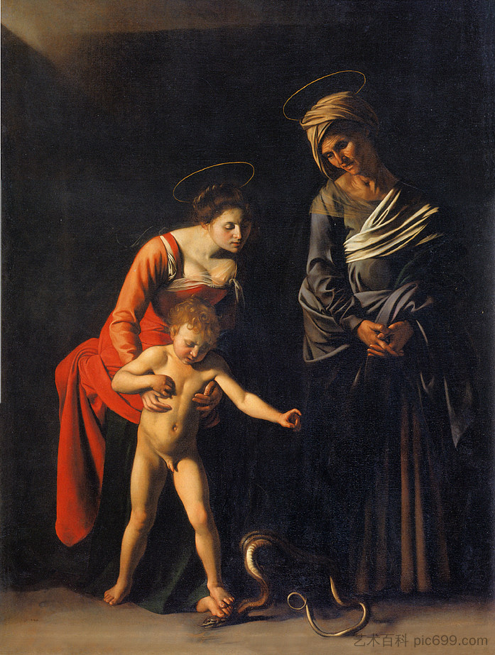 麦当娜和孩子与圣安妮 Madonna and Child with St. Anne (1606),卡拉瓦乔