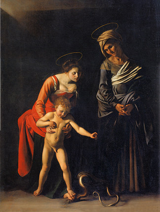 麦当娜和孩子与圣安妮 Madonna and Child with St. Anne (1606)，卡拉瓦乔