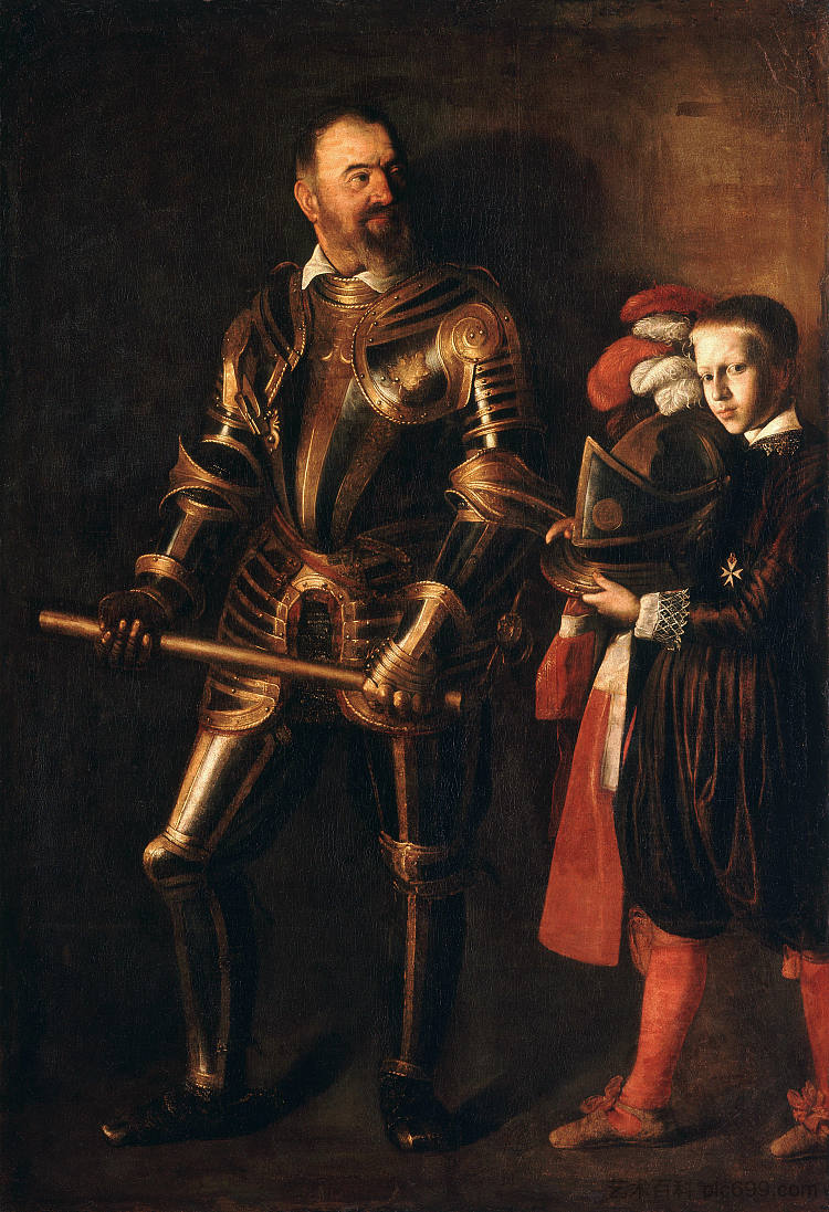 阿洛夫·德·维格纳库尔和他的佩奇的肖像 Portrait of Alof de Wignacourt and his Page (c.1608),卡拉瓦乔
