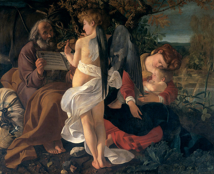 在飞往埃及的航班上休息 Rest on the Flight into Egypt (c.1597)，卡拉瓦乔