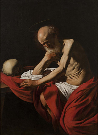 冥想中的圣杰罗姆 Saint Jerome in Meditation (c.1606)，卡拉瓦乔