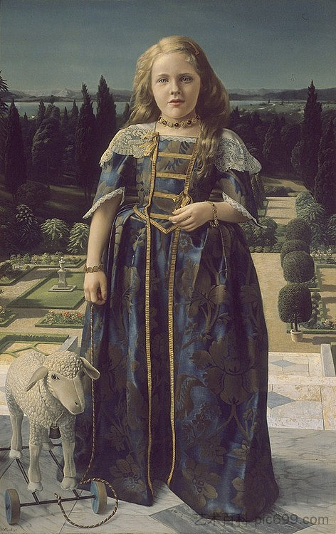 女孩与一只小羊(穿着文艺复兴时期服装的女孩) Girl with a Small Sheep (Girl in Renaissance Costume) (1946),阿尔伯特卡勒尔威林克