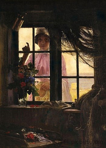 一个年轻女子敲渔夫的窗户 A Young Woman Knocking at the Fisherman’s Window，卡尔·布洛赫