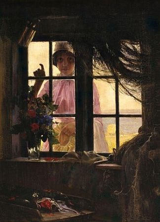 一个年轻女子敲渔夫的窗户 A Young Woman Knocking at the Fisherman’s Window，卡尔·布洛赫