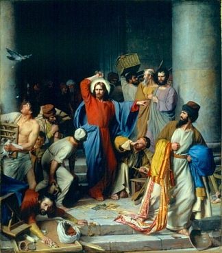 耶稣赶走圣殿里的货币兑换商 Jesus Casting out the Money Changers at the Temple (1874)，卡尔·布洛赫