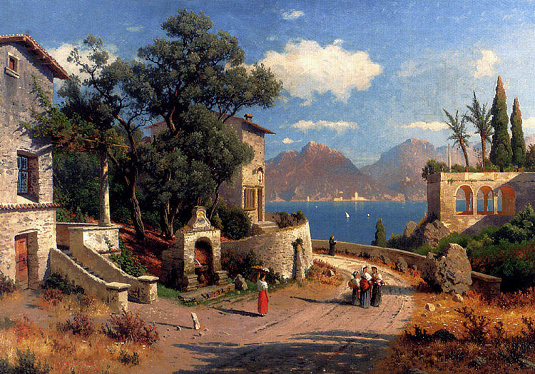 湖边的意大利村庄 An Italian Village By A Lake (1892),卡尔·古斯塔夫·罗德