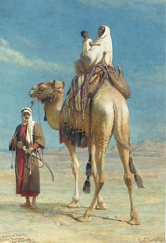 叙利亚沙漠瓦迪穆萨的贝都因人家庭 A Bedouin family in the Wadi Mousa, Syrian Desert (1859)，卡尔·哈格