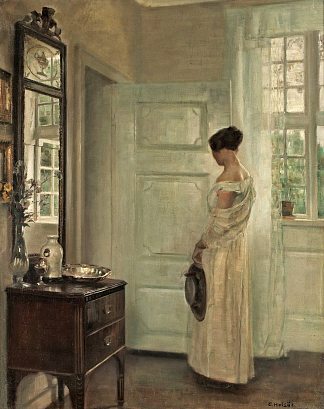 带镜子的室内女人 Woman in an Interior with a Mirror (c.1898)，卡尔何露斯