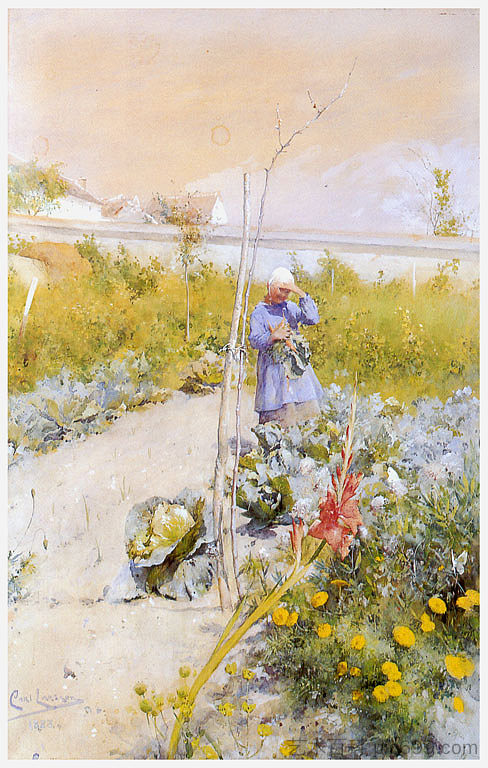 在厨房花园里 In the Kitchen Garden (1883; Sweden  )，卡尔·拉森