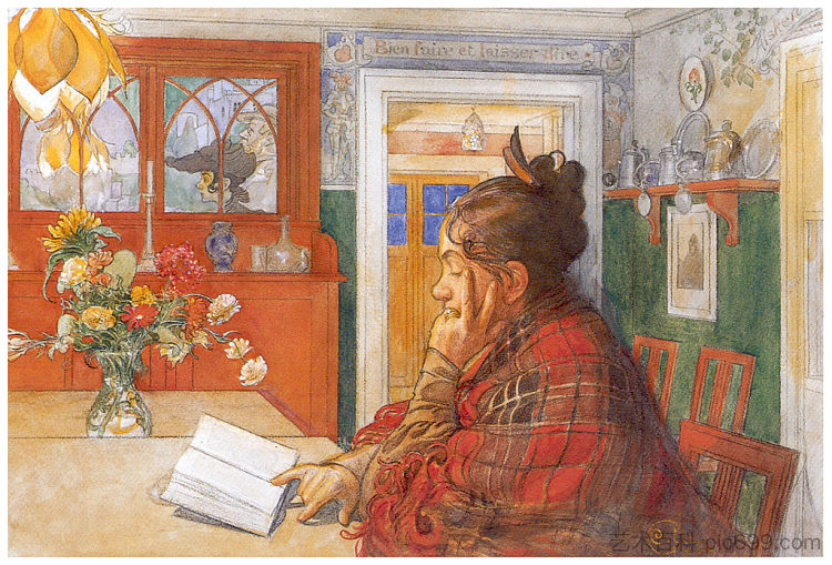 卡琳阅读 Karin reading (1904; Sweden  )，卡尔·拉森