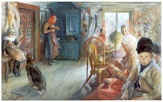 冬天的农民室内 Peasant Interior in winter (1890; Sweden                     )，卡尔·拉森