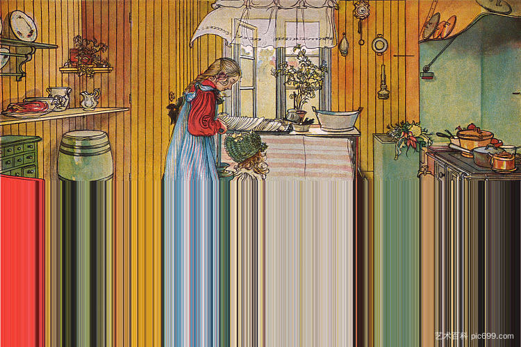 厨房 The Kitchen (c.1898; Sweden  )，卡尔·拉森