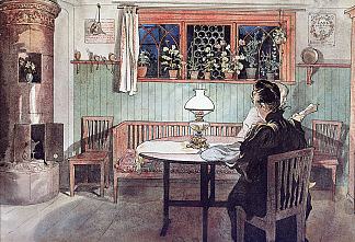 当孩子们上床睡觉时 When the Children have Gone to Bed (c.1895; Sweden                     )，卡尔·拉森