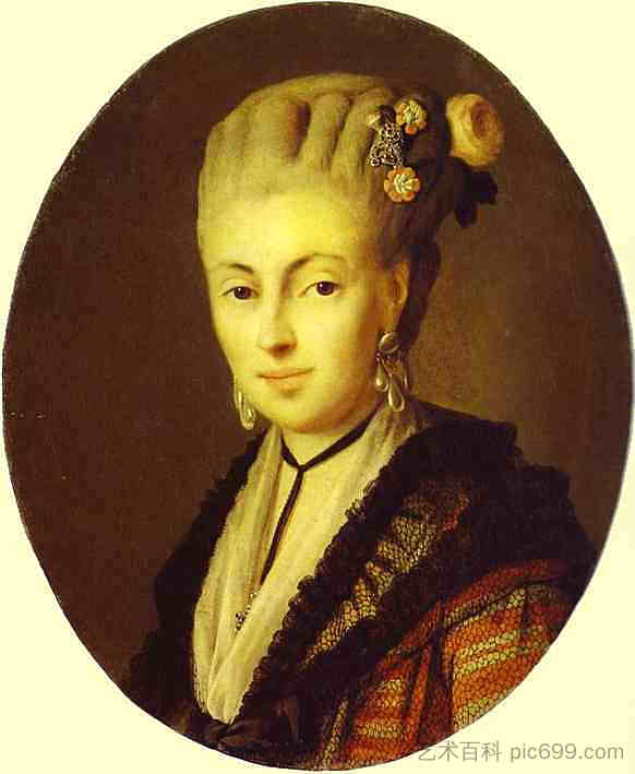 一个穿着红色连衣裙的年轻女子的肖像 Portrait of a Young Woman in a Red Dress (1775),卡尔.路德维希.约翰.克里斯蒂内克