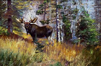 风景中的驼鹿 Moose in a Landscape，卡尔·伦吉乌斯