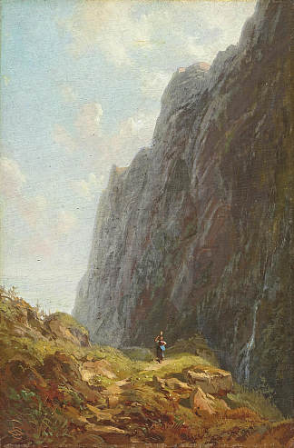 文德尔施泰因地区的山地景观和挤奶女工 Mountain landscape and milkmaid in the Wendelstein area，卡尔·施皮茨韦格